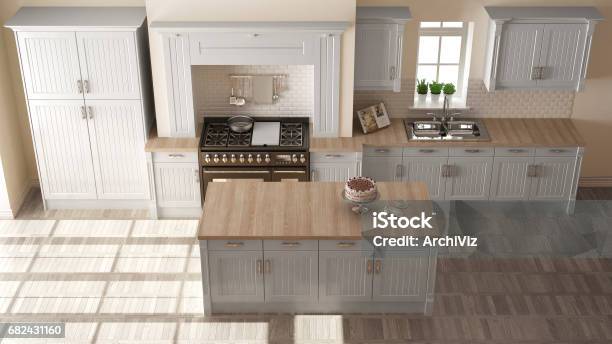 Classic Kitchen Elegant Interior Design With Wooden Details Stock Photo - Download Image Now