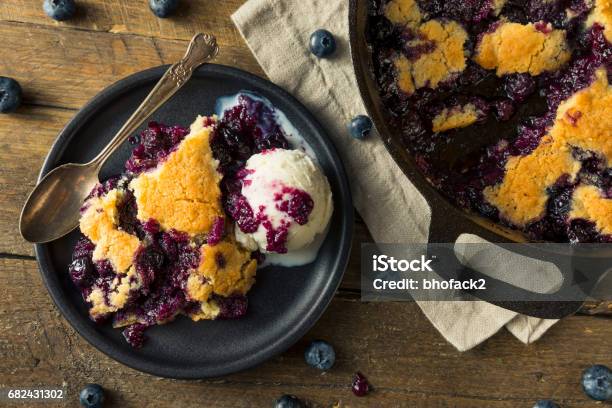 Sweet Homemade Blueberry Cobbler Dessert Stock Photo - Download Image Now - Cobbler - Dessert, Blackberry - Fruit, Blueberry