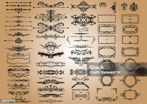 Éléments De Décorations Vintage Vectoriels Sépanouit Cadres Et Ornements Calligraphiques Collection De Design De Style Rétro Vecteurs libres de droits et plus d'images vectorielles de Antiquités