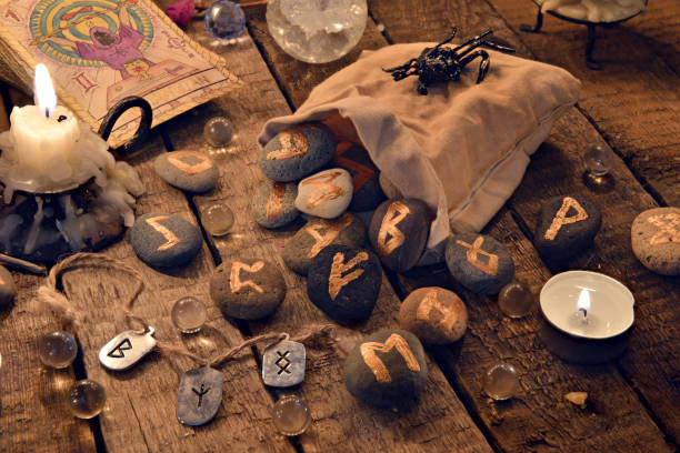 istock Still life with ancient runes and the tarot cards 682444494