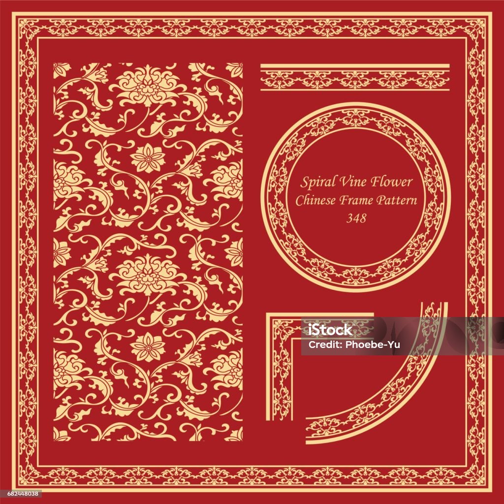Chinese Spring Frame Pattern Vintage Chinese Frame Pattern Set Botanic Garden Spiral Leaf Vine ...
