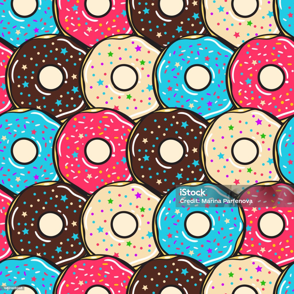 Nahtlose Muster. Vektor. Farbige donuts - Lizenzfrei 80-89 Jahre Vektorgrafik