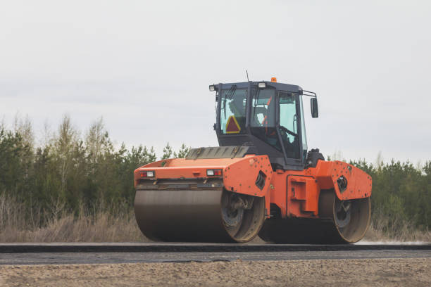 istock Asphalt compactor - road rollers at asphalt pavement works - construction of the highway 682468168