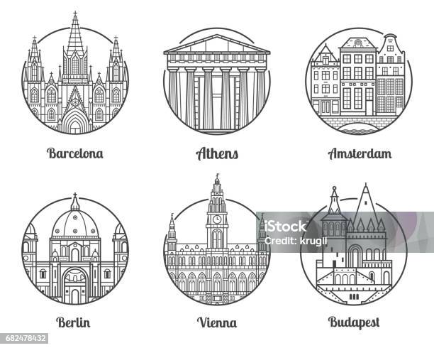 Europe Travel Destinations Stock Illustration - Download Image Now - Vienna - Austria, Icon Symbol, Barcelona - Spain