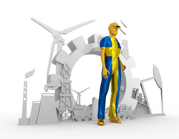istock Young man and industrial isometric icons set 682485638