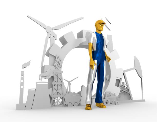 istock Young man and industrial isometric icons set 682485690