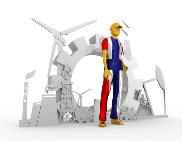 istock Young man and industrial isometric icons set 682485898
