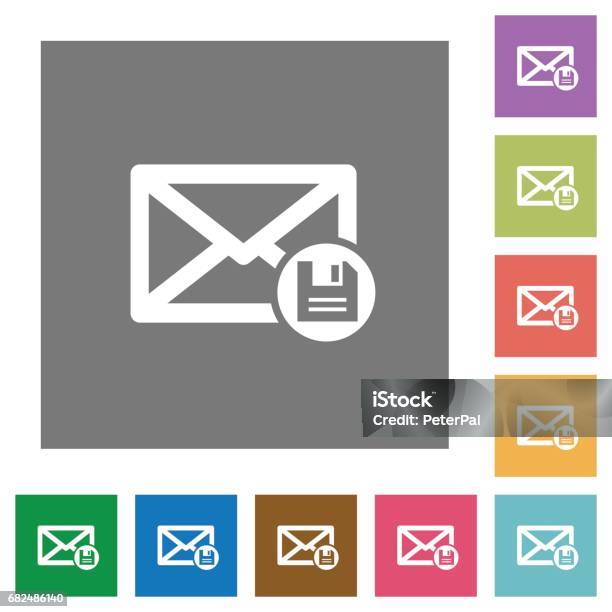 Archive Mail Square Flat Icons Stock Illustration - Download Image Now - Applying, Backup, Blue