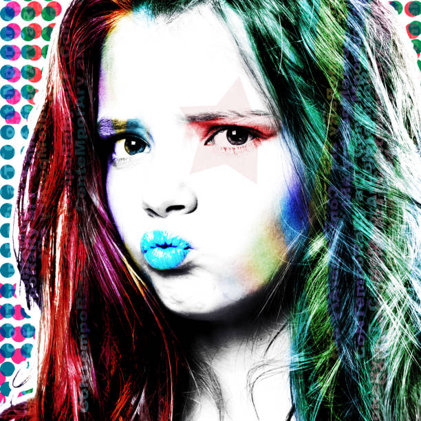 Stylish poster with a portrait of a girl close-up. Modern interpretation of the style of Pop Art. stock photo
