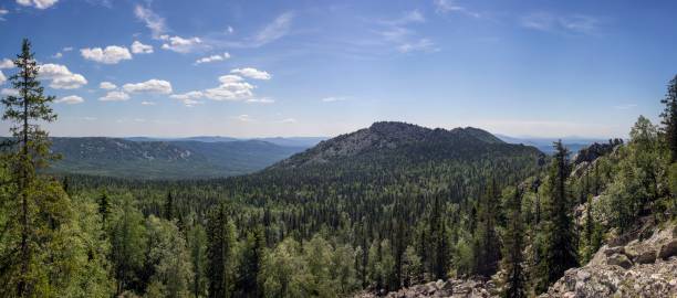 istock Panoramic view of the mountains and cliffs, South Ural. Summer in the mountains. 682497352