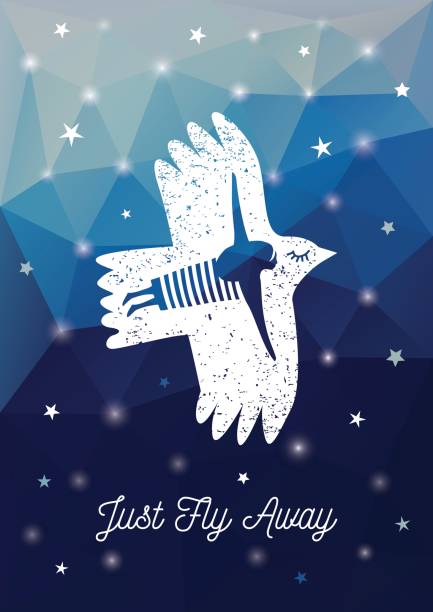 Flying Woman - Just Fly Away An original artwork vector illustration of a flying woman-bird on low-poly background. This inspirational design can be a travel postcard, invitation or flyer. women flying bird freedom stock illustrations