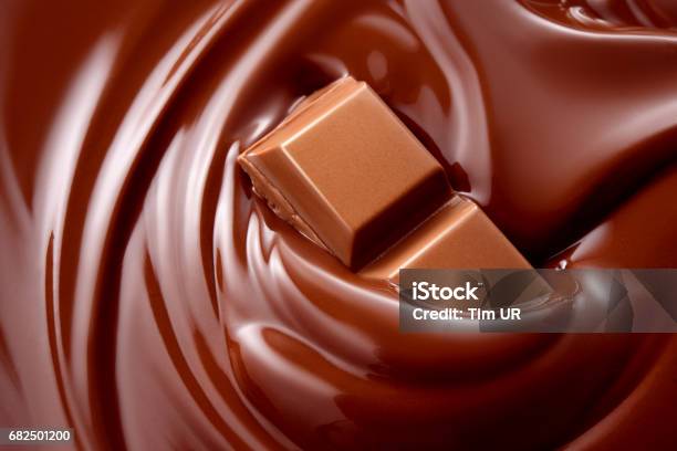 Geschmolzene Schokolade Mit Schokoladenstückchen Heiße Flüssigkeit Hintergrund Stockfoto und mehr Bilder von Vollmilchschokolade