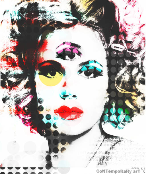 Abstract portrait of a beautiful girl with an eye on the forehead in the pop art style. stock photo