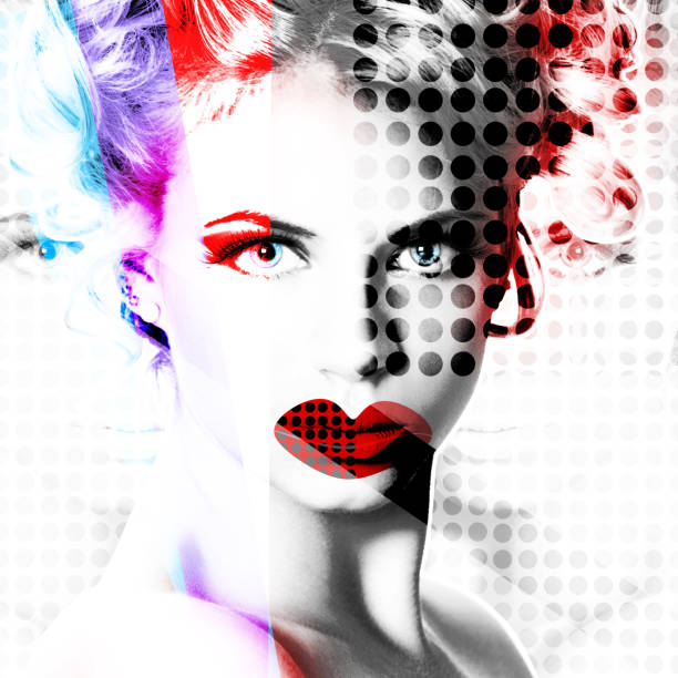 Modern design poster with a portrait of a girl. stock photo