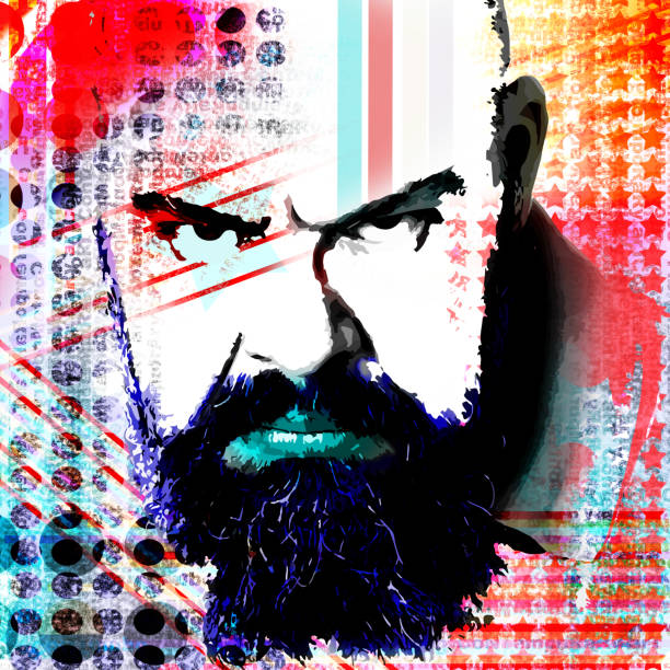 Poster with a portrait of a formidable man in modern style pop art.