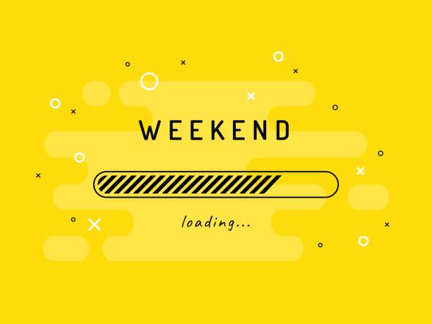 Weekend loading - vector illustration. Yellow background. Weekend Activities, Loading, Background. friday illustrations stock illustrations