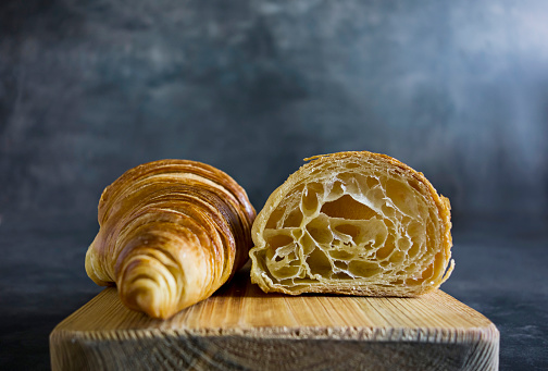 cross section of a freshly baked croissant