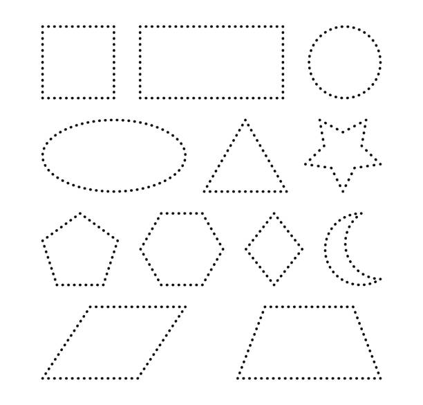 illustrazioni stock, clip art, cartoni animati e icone di tendenza di design dell'icona del simbolo vettoriale delle forme geometriche. - linea tratteggiata