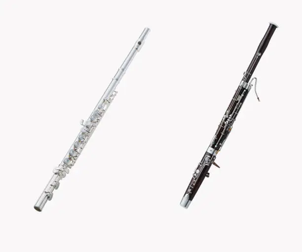 Silver and black flutes isolated on white background with clipping mask.