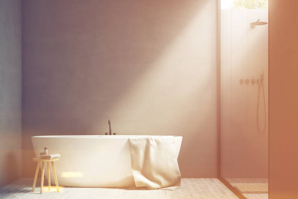 istock Gray bathroom with a tub, toned 682529190