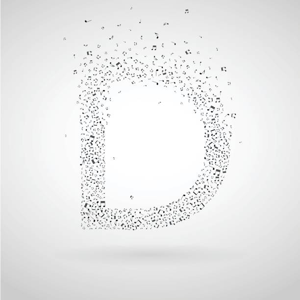 Letter D made from flying musical notes. vector art illustration