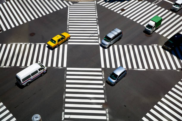 istock Look at the crosswalk of the scrambled intersection from above 682551054