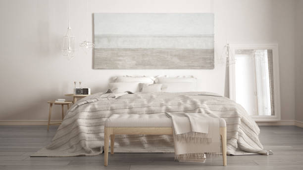 istock Classic bedroom, scandinavian modern style, minimalistic interior design, close-up 682555102