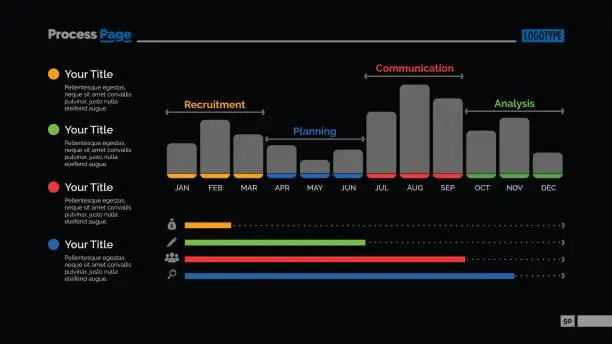 Vector illustration of Twelve Month Bar Chart Slide Template