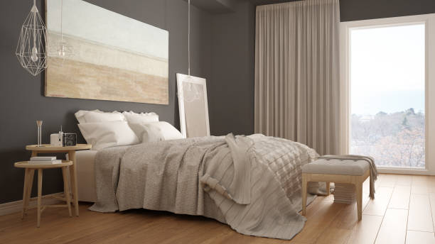 istock Classic bedroom, scandinavian modern style, minimalistic interior design 682555692