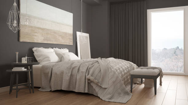 istock Classic bedroom, scandinavian modern style, minimalistic interior design 682556124