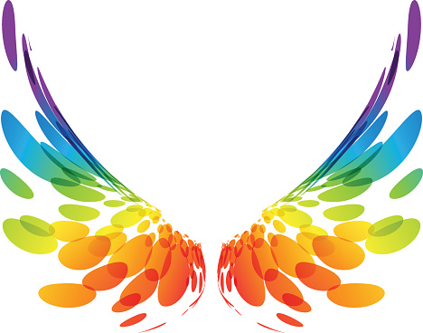 Multicolored futuristic wings on white background