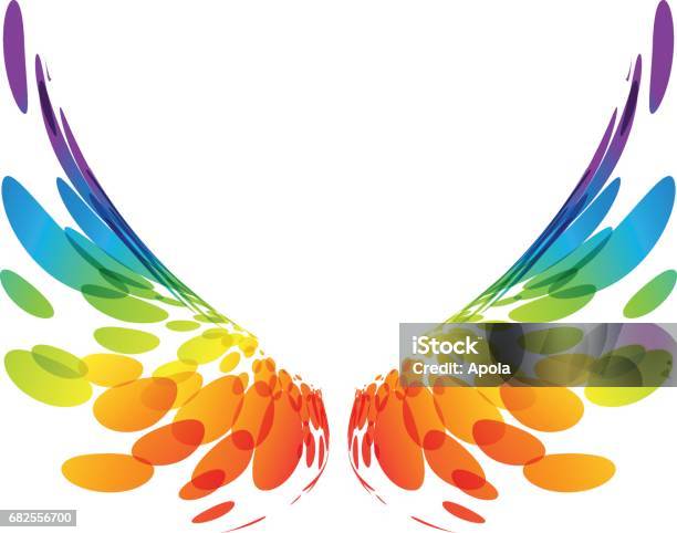 Pair Colorful Wings On White Stock Illustration - Download Image Now - Animal Wing, Bird, Color Image