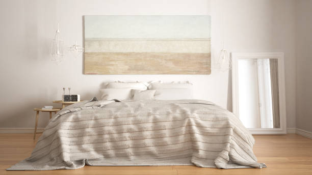 istock Classic bedroom, scandinavian modern style, minimalistic interior design, close-up 682559052