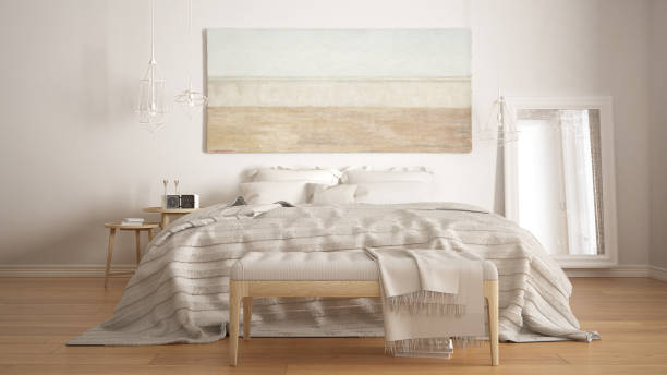 istock Classic bedroom, scandinavian modern style, minimalistic interior design, close-up 682564246