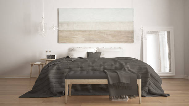 istock Classic bedroom, scandinavian modern style, minimalistic interior design, close-up 682567886