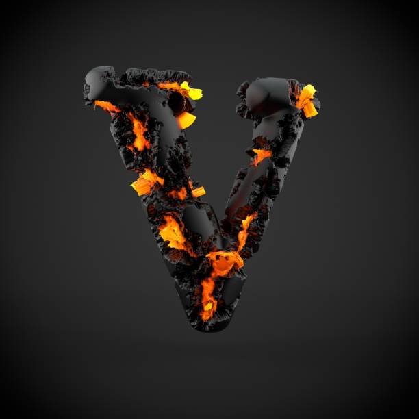 istock Volcanic alphabet letter V uppercase isolated on black background. 682571668