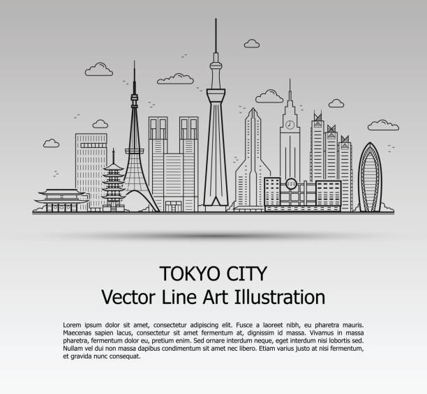 ilustrações, clipart, desenhos animados e ícones de cidade de tóquio cinza - skytree