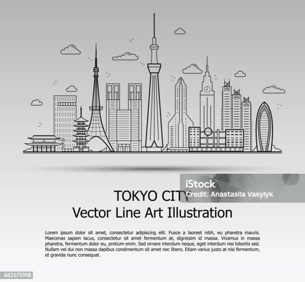 Tokyo City Gray Stock Illustration - Download Image Now - Tokyo - Japan, Tokyo Tower - Minato, Tokyo Sky Tree