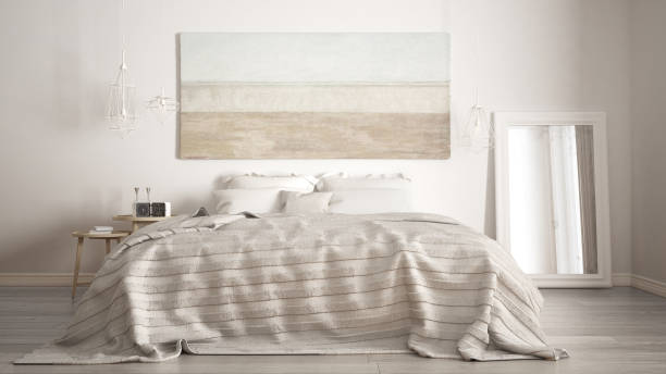 istock Classic bedroom, scandinavian modern style, minimalistic interior design, close-up 682579426