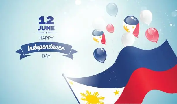 Vector illustration of 12 June. Philippines Independence Day greeting card.