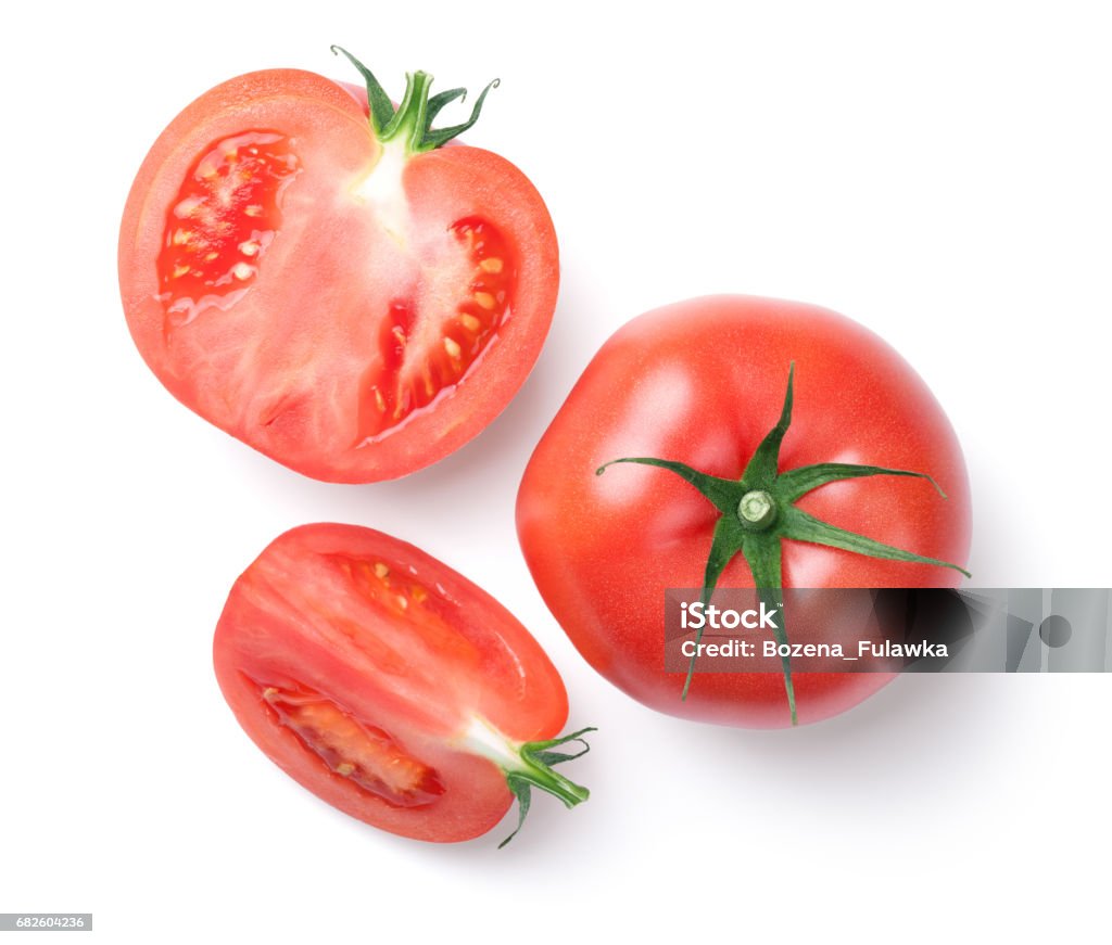 Pink Tomatoes Isolated on White Background Pink tomatoes isolated on white background. Top view Tomato Stock Photo