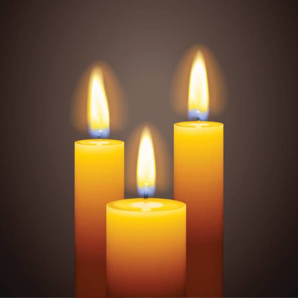 набор из трех горящих свечей - memorial vigil candlelight candle memorial service stock illustrations