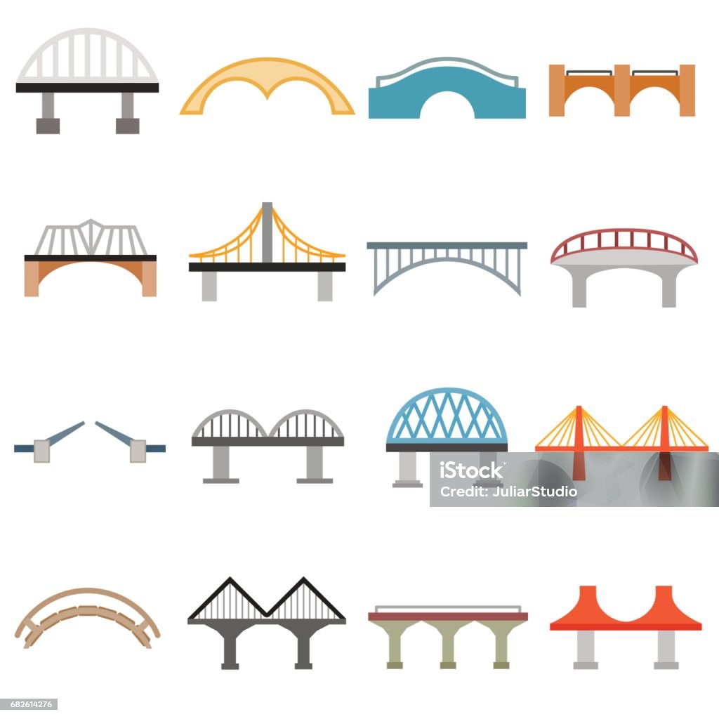 橋的圖示集，平面樣式 - 免版稅橋 - 建築物圖庫向量圖形
