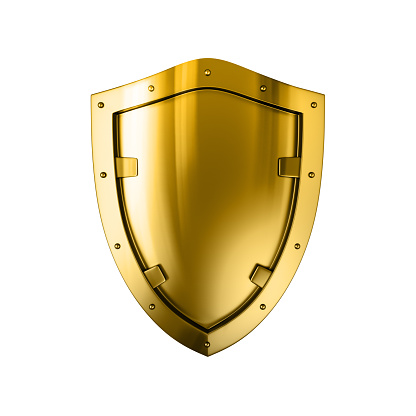 Gold metal shield, isolated against the white background