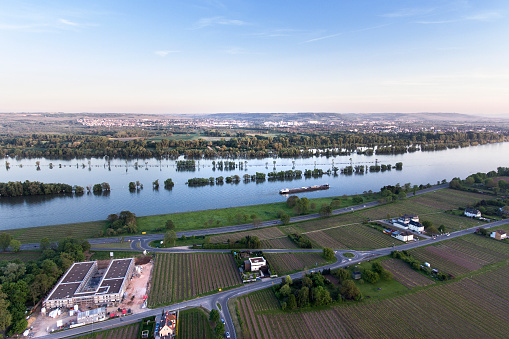 Aerial view Eltville-Hattenheim - River Rhine at dusk