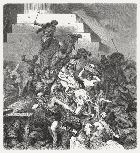 stockillustraties, clipart, cartoons en iconen met toren van babel (genesis 11, 8), houtgravure, gepubliceerd 1880 - toren van babel