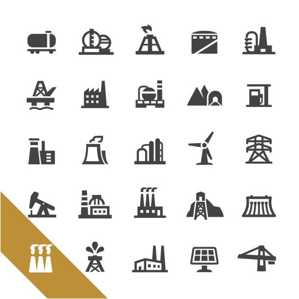 иконки промышленных зданий - выберите серию - mining engineer oil industry construction site stock illustrations