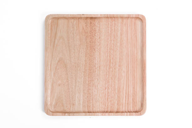 istock Square wooden tray on white background 682631406