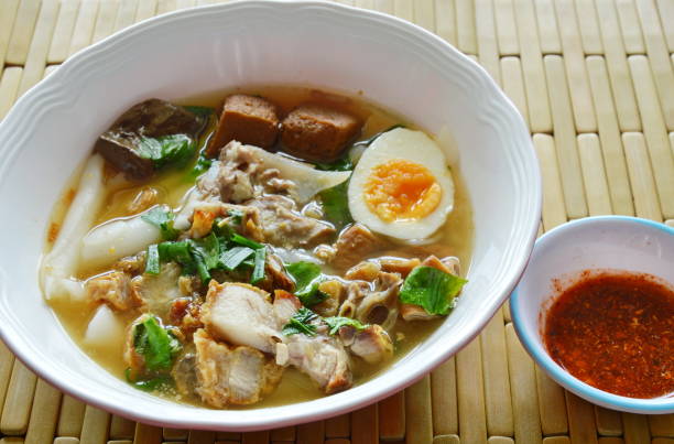 istock boiled Chinese pasta with pork and entrails topping egg in soup 682635586