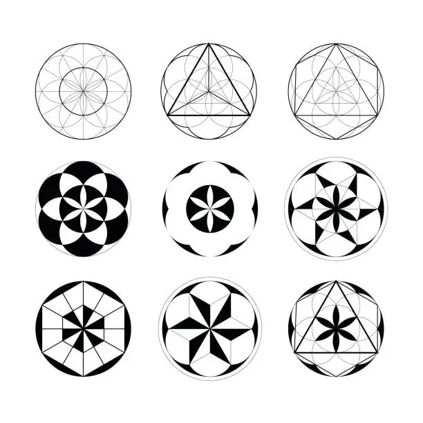 Vector illustration of Sacred Geometry. Set of geometric linear elements.